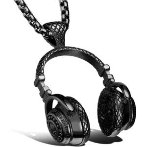 New Black Stainless Steel Headphone Pendant Necklace for Men | DJ Music Gift